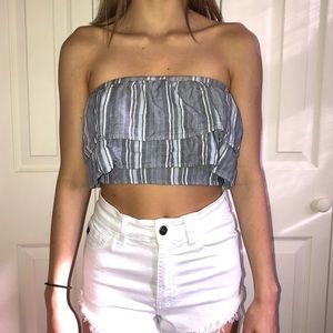 blue striped crop top
